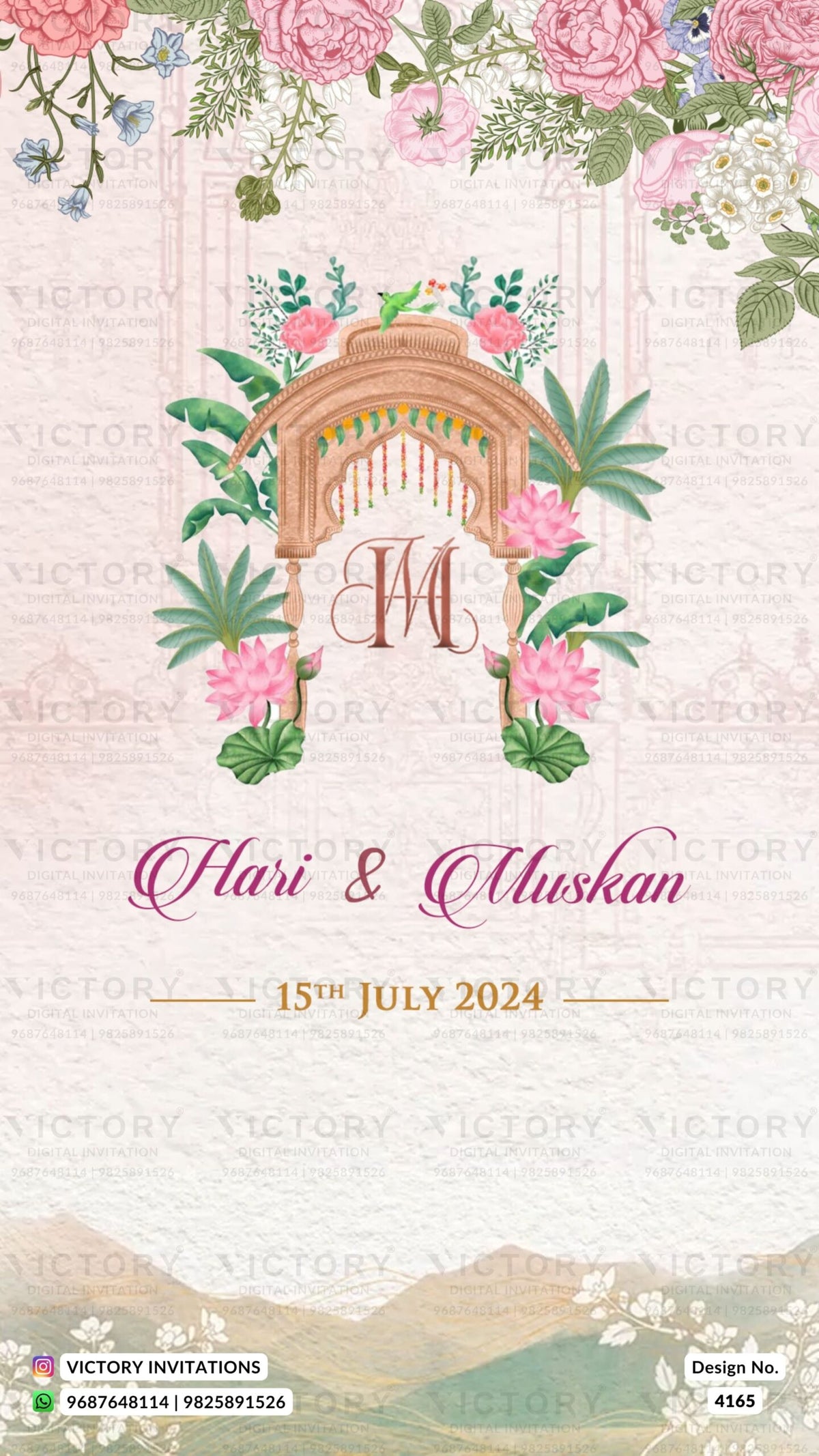 Wedding ceremony invitation card of hindu north indian bhojpuri family in english language with Traditional theme design 4165