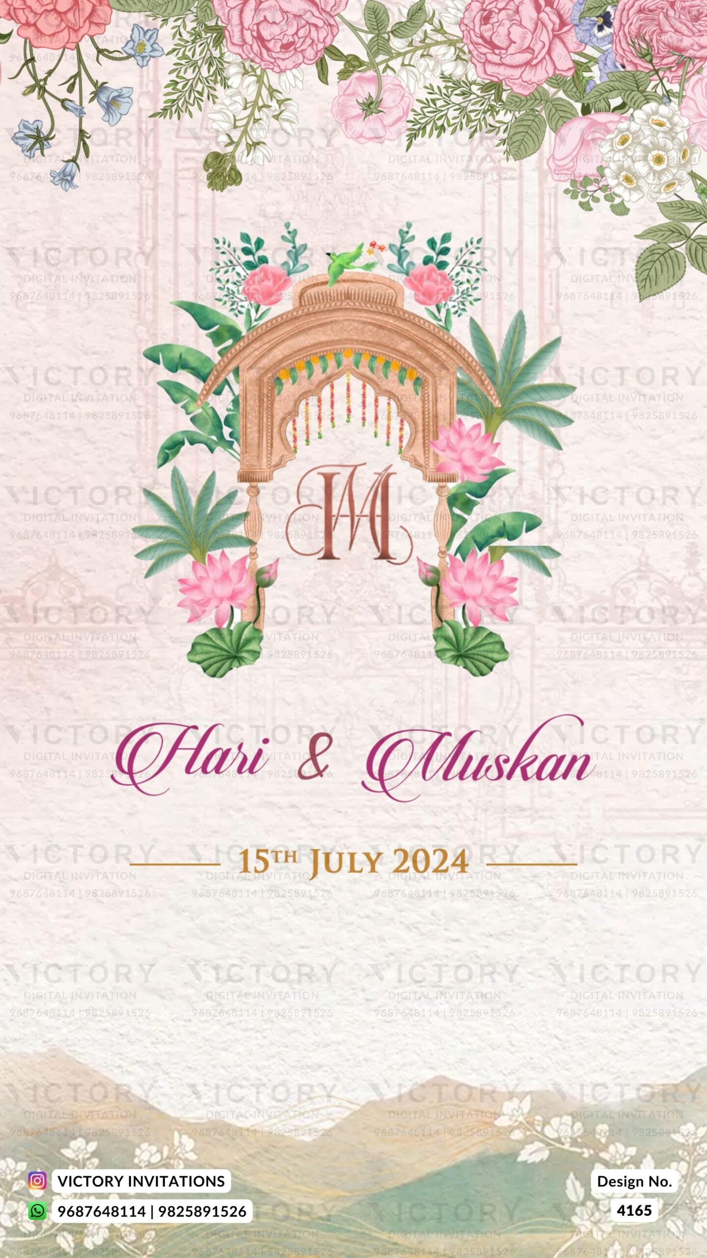 Wedding ceremony invitation card of hindu north indian bhojpuri family in english language with Traditional theme design 4165
