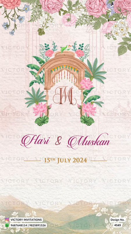 Wedding ceremony invitation card of hindu north indian bhojpuri family in english language with Traditional theme design 4165