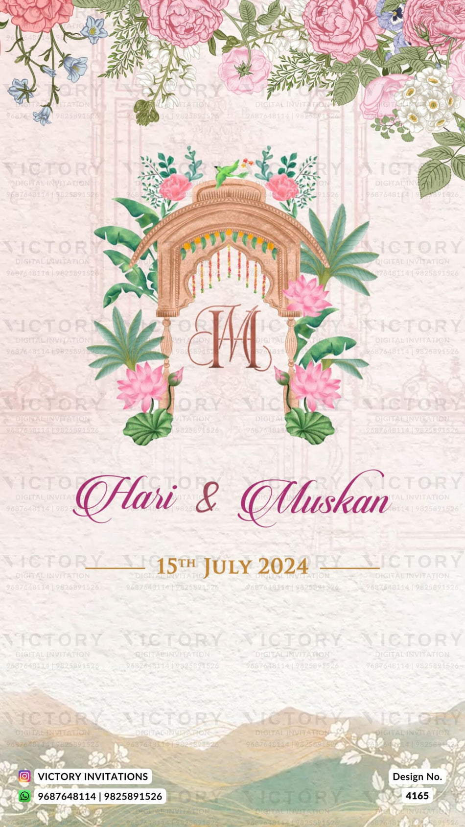 Wedding ceremony invitation card of hindu north indian bhojpuri family in english language with Traditional theme design 4165
