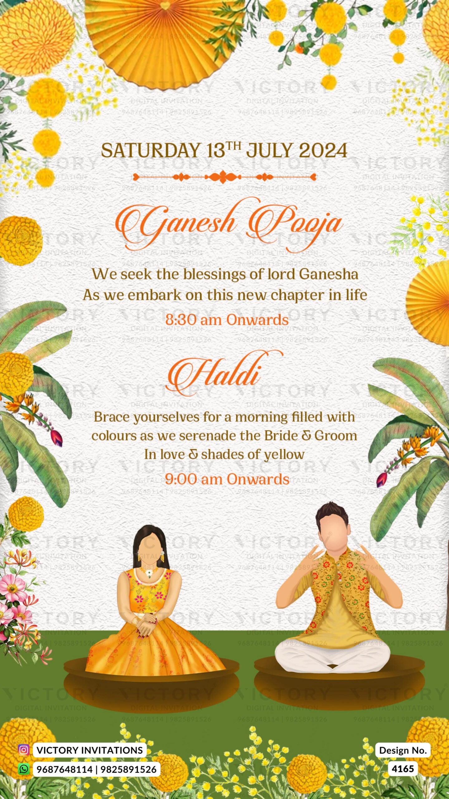 Wedding ceremony invitation card of hindu north indian bhojpuri family in english language with Traditional theme design 4165