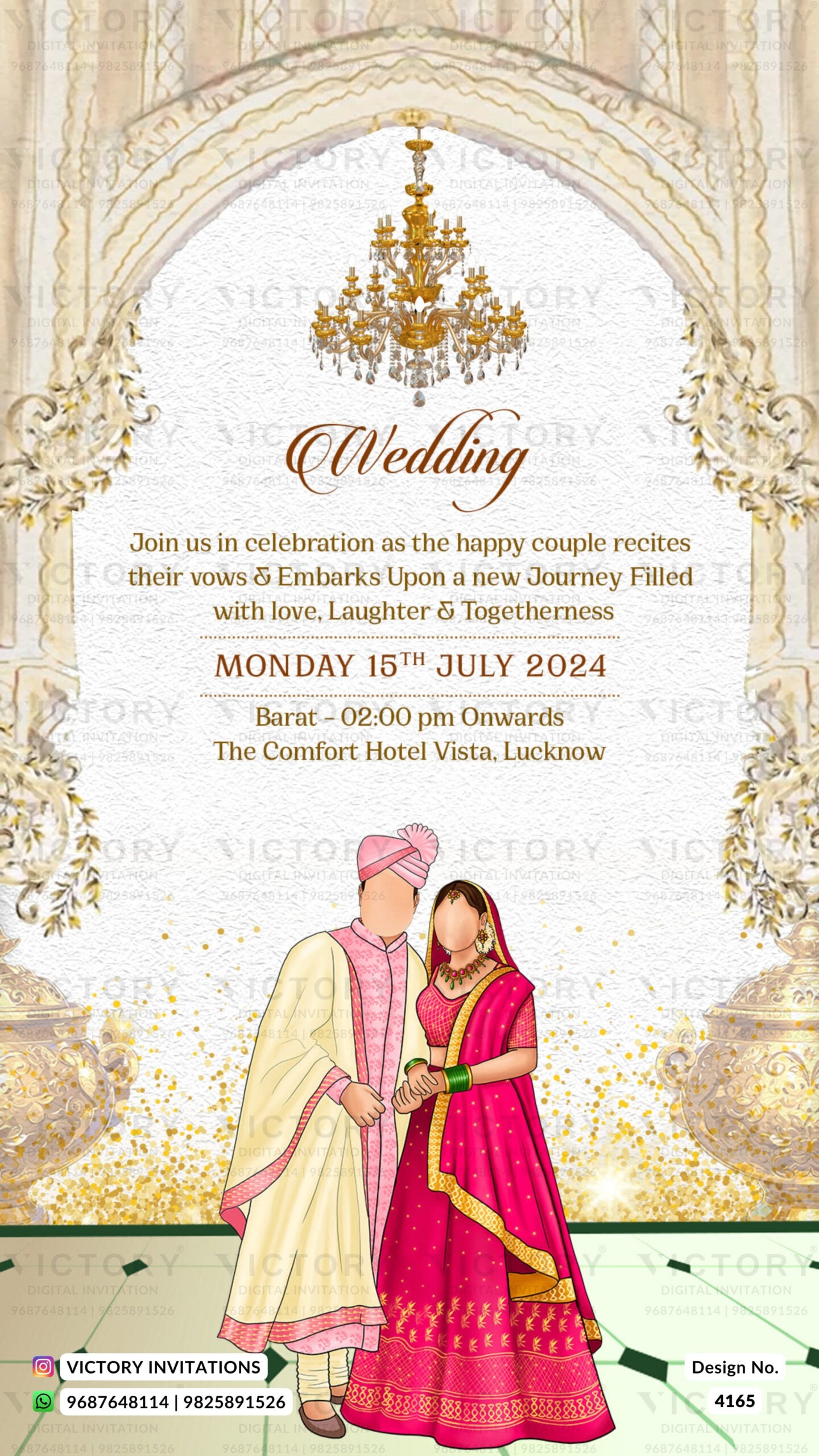 Wedding ceremony invitation card of hindu north indian bhojpuri family in english language with Traditional theme design 4165