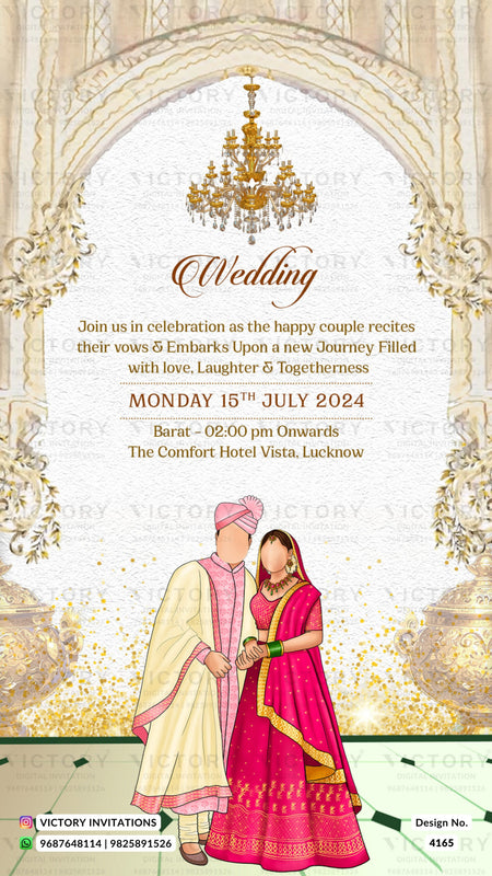 Wedding ceremony invitation card of hindu north indian bhojpuri family in english language with Traditional theme design 4165