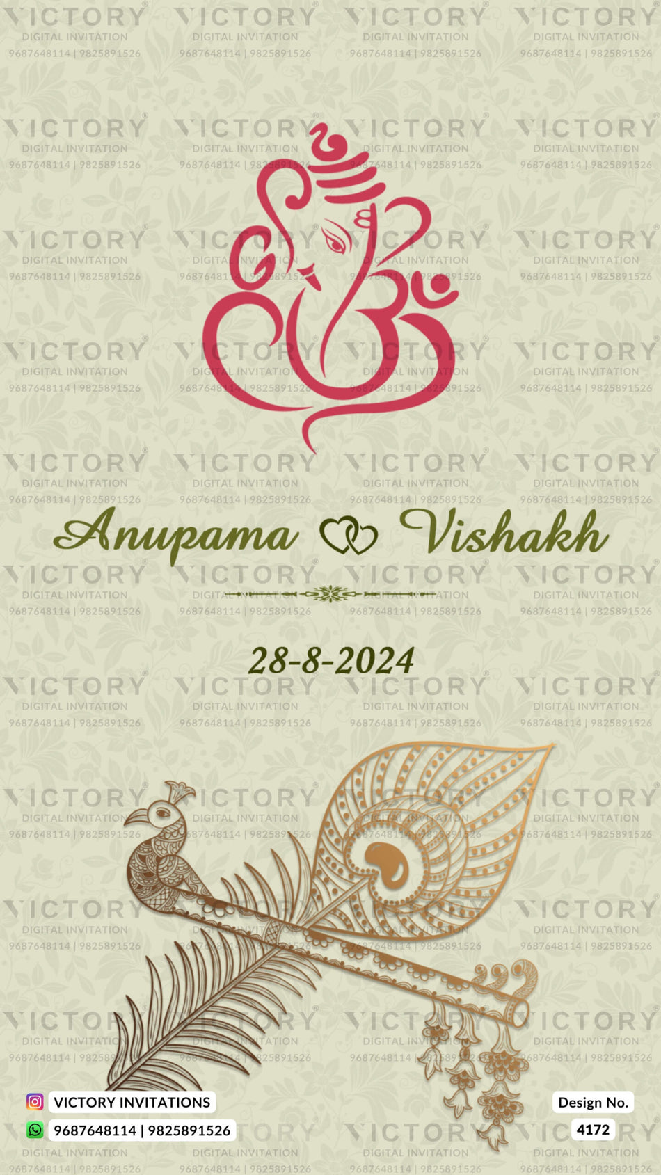 Wedding ceremony invitation card of hindu south indian malayali family in english language with minimalistic theme design 4172