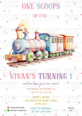 Birthday party invitation card in english language with train as minimalistic theme design 4176