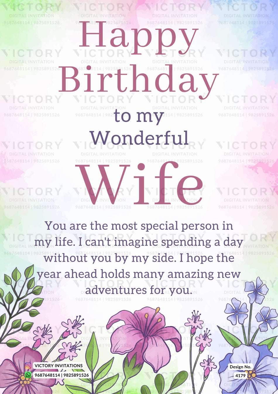 Birthday party greeting card in english language with flowers as floral theme design 4179
