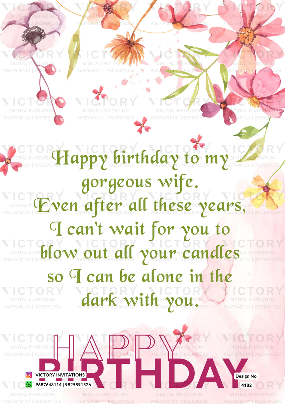 Birthday party greeting card in english language with flowers as minimalistic theme design 4182