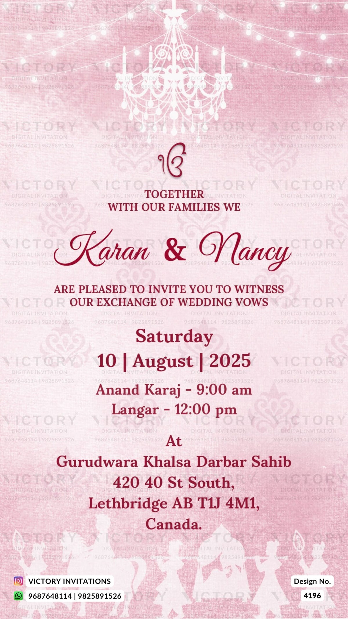 Wedding ceremony invitation card of hindu punjabi sikh family in english language with minimalistic theme design 4196