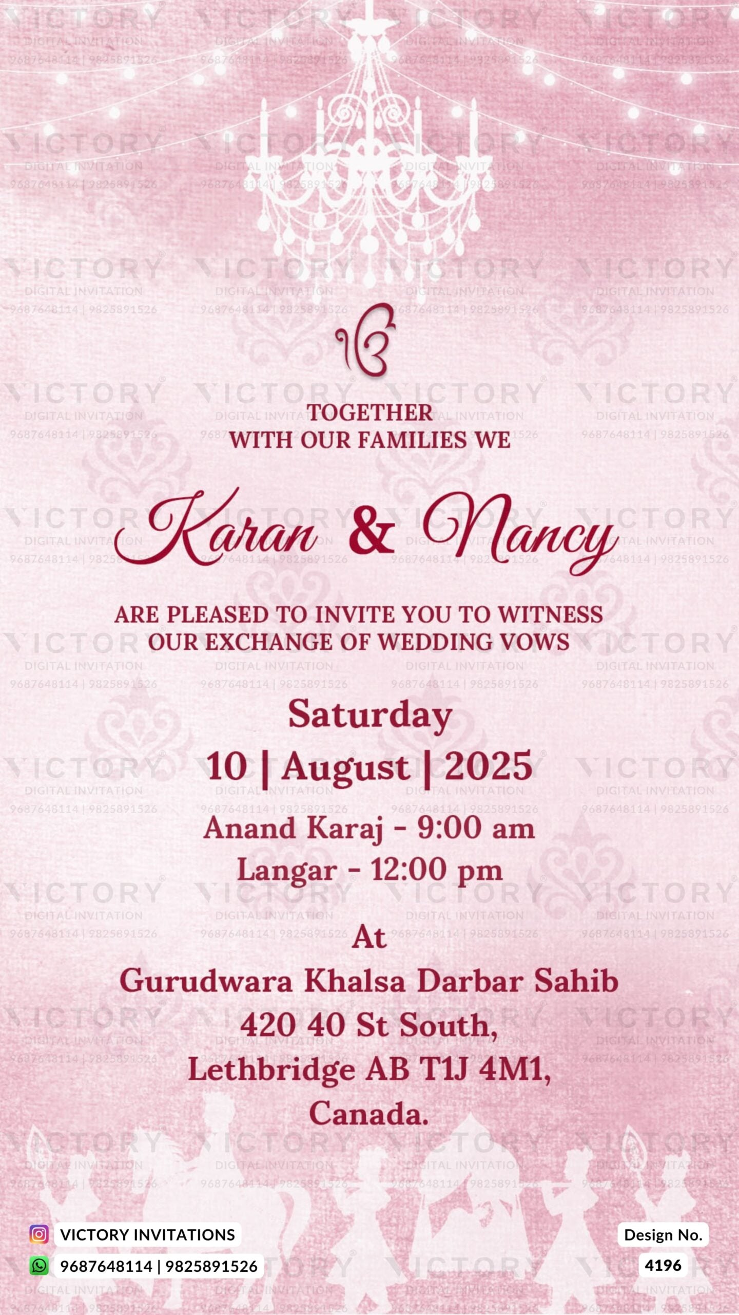 Wedding ceremony invitation card of hindu punjabi sikh family in english language with minimalistic theme design 4196