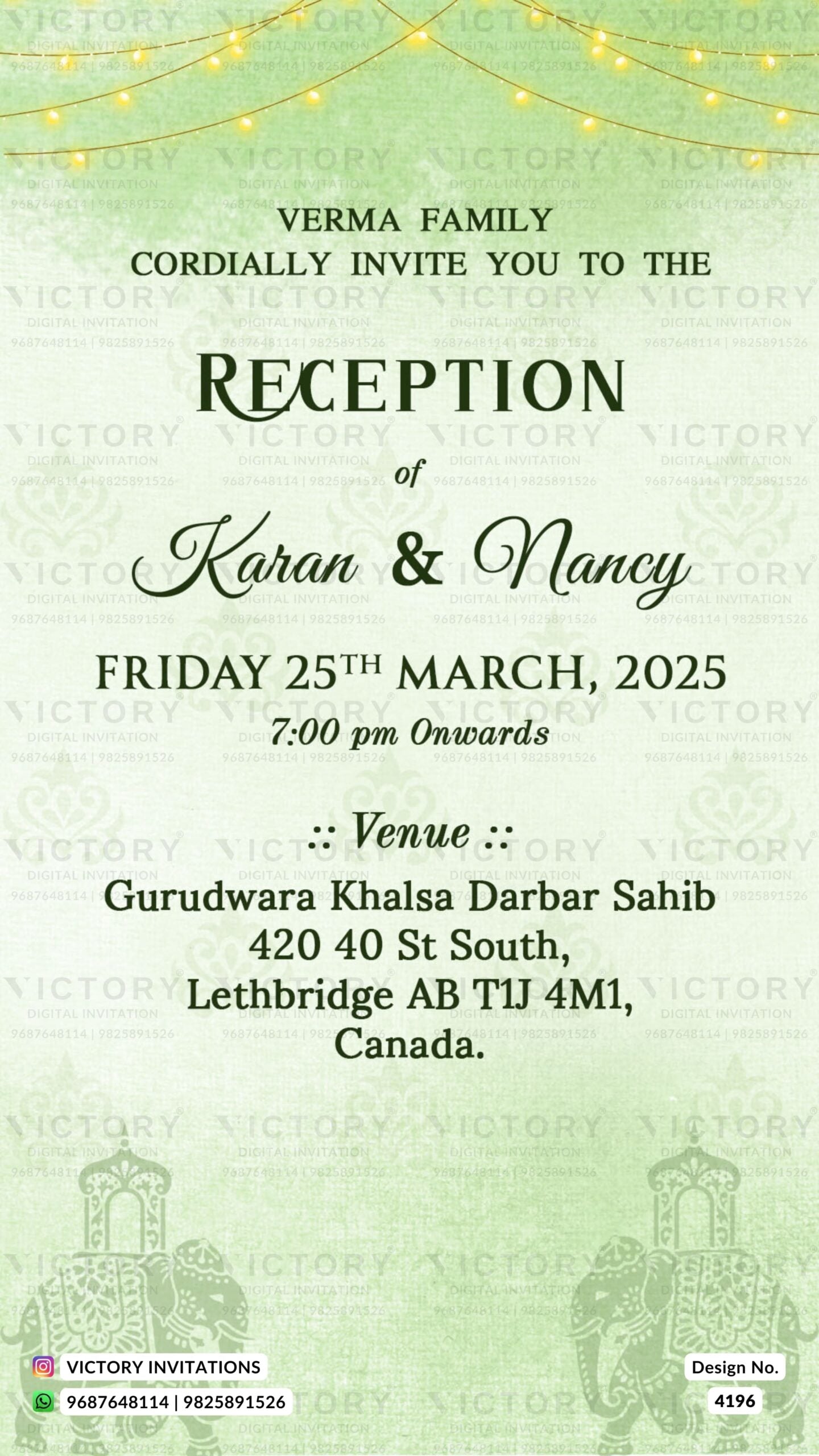 Wedding ceremony invitation card of hindu punjabi sikh family in english language with minimalistic theme design 4196