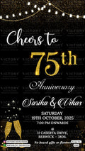 75th Wedding Anniversary invitation card in English language with glass, string light as glittery theme design 4202