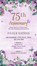75th Wedding Anniversary invitation card in English language with leaves, butterfly as floral theme design 4203