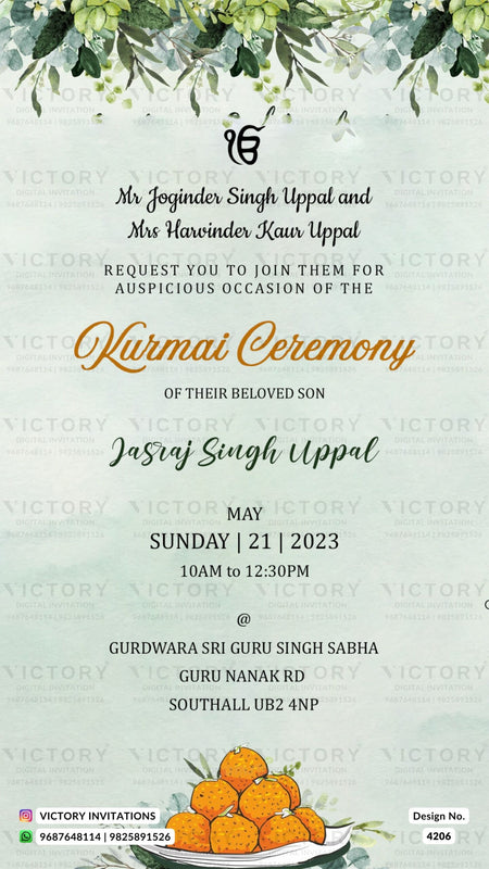 Kurmai ceremony invitation card in english language with flowers as floral theme design 4206