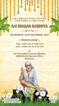 Sai bhajan sandhya invitation card in english language with flowers, leaves, bells as floral theme design 4227