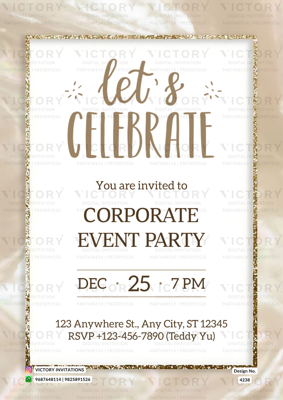 Corporate party invitation card in english language with glittery frame as minimalistic theme design 4238