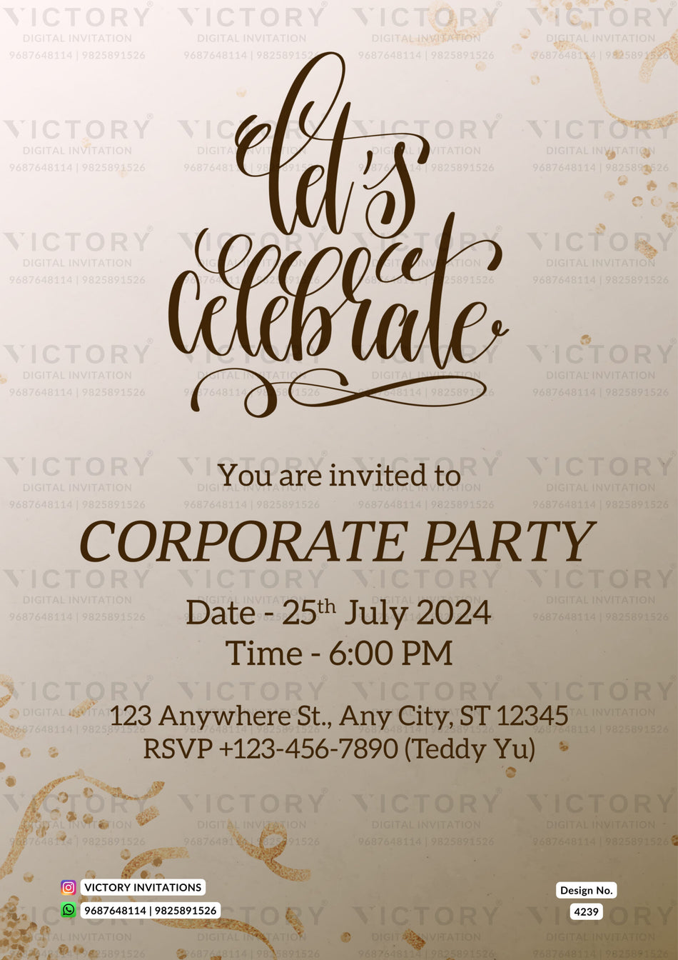 Corporate party invitation card in english language with glitter as minimalistic theme design 4239