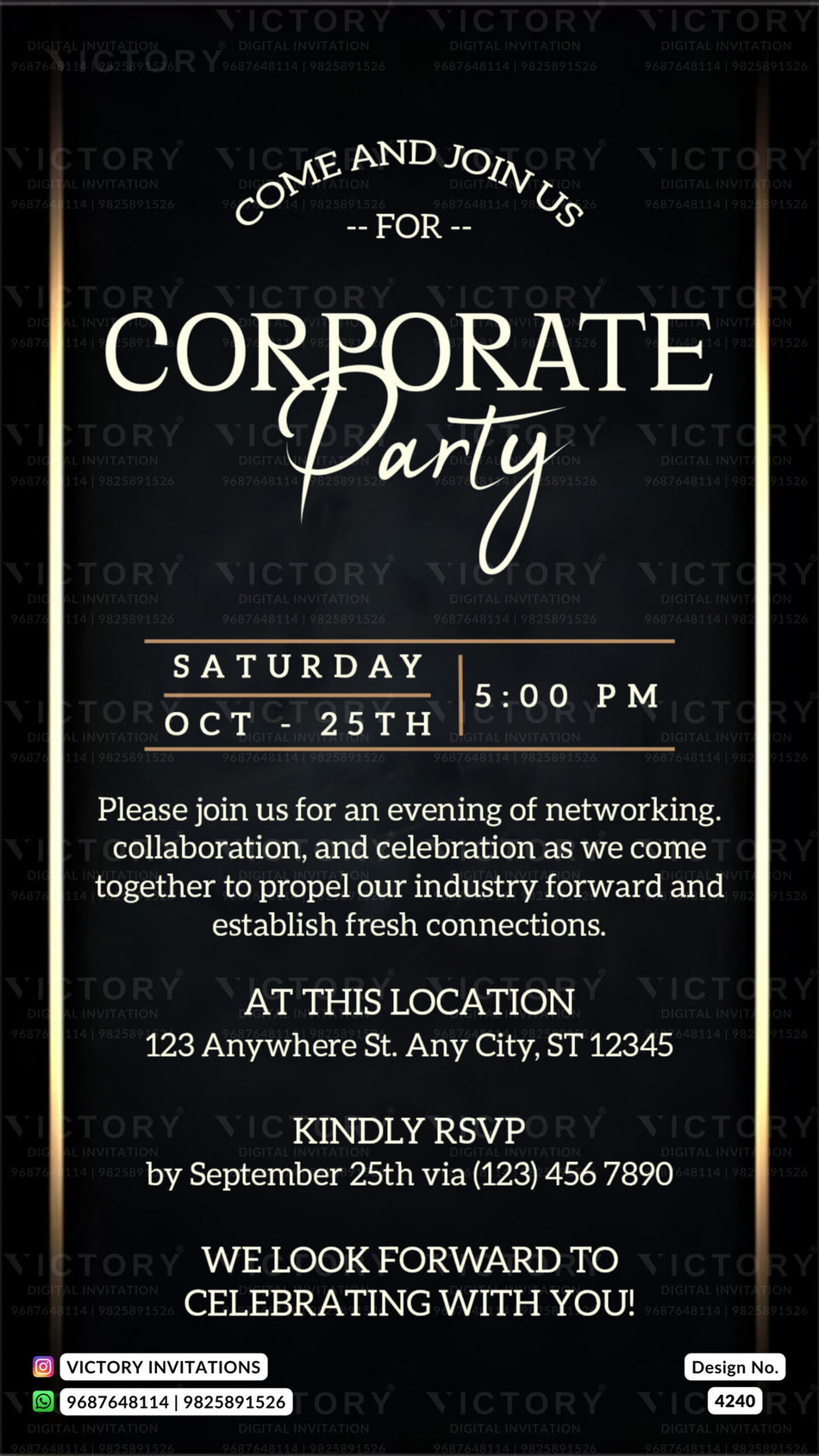 Corporate party invitation card in english language with frame as minimalistic theme design 4240