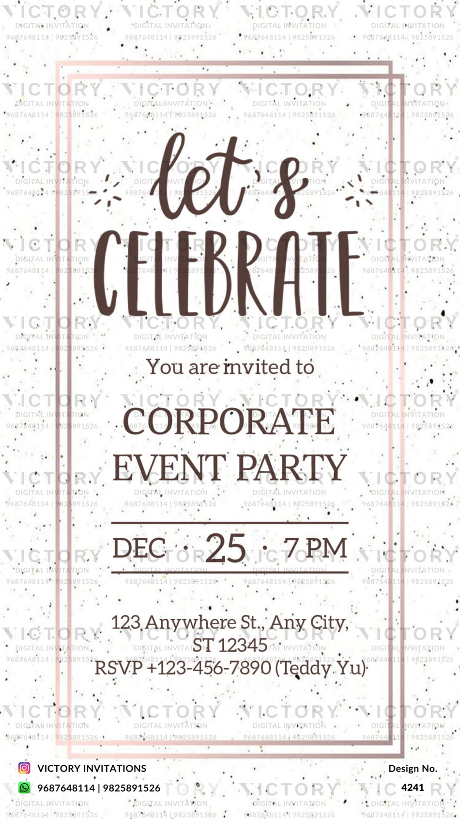 Corporate party invitation card in english language with frame as glittery theme design 4241