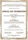 Annual Function invitation card in english language with golden frame as minimalistic theme design 4252