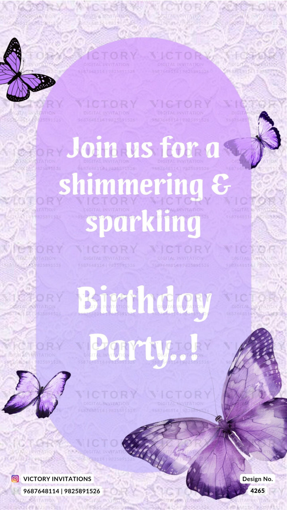 Birthday party invitation card for girl in english language with barbie as butterfly theme design 4265