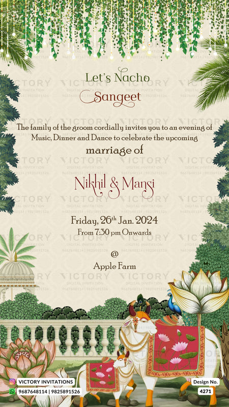 Wedding ceremony invitation card of hindu gujarati kathiyawadi family in gujarati language with garden theme design 4271