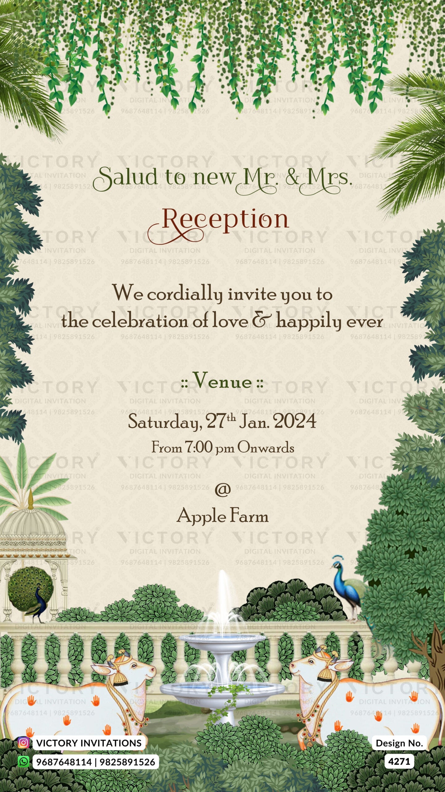 Wedding ceremony invitation card of hindu gujarati kathiyawadi family in gujarati language with garden theme design 4271