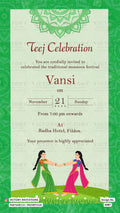 Teej ceremony invitation card in english language with mandala, grass, girl doodle as garden theme design 4287
