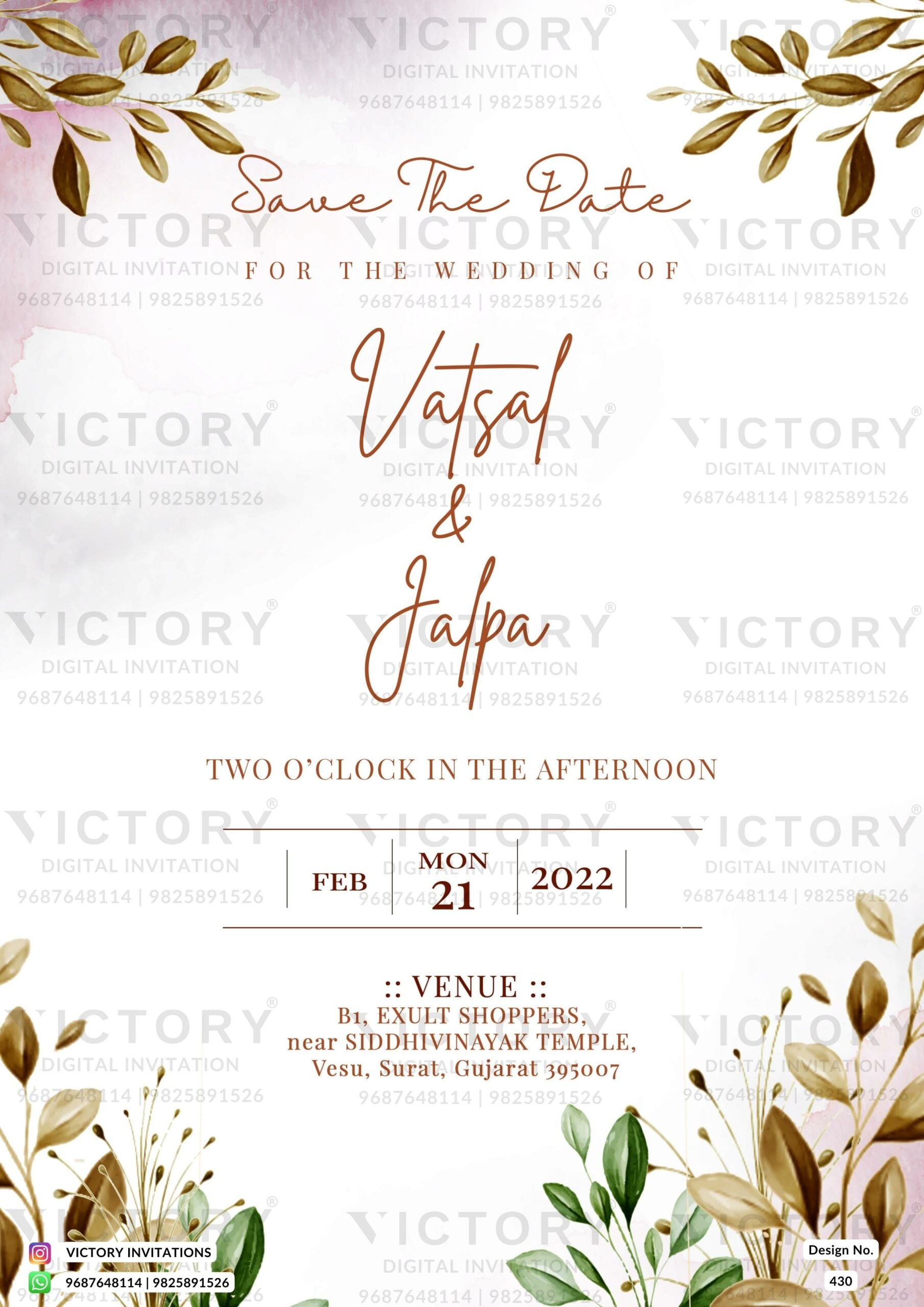 Save the Date card in english language with minimalistic theme design 430
