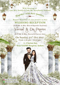 stylish couple caricature invitation card for Reception Party in English language with flowers, lantern as floral theme design 431