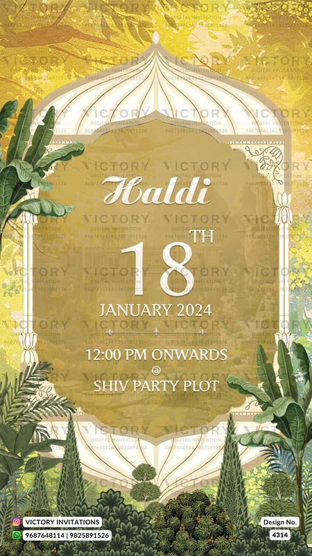 Wedding ceremony invitation card of hindu gujarati kathiyawadi family in english language with garden theme design 4314