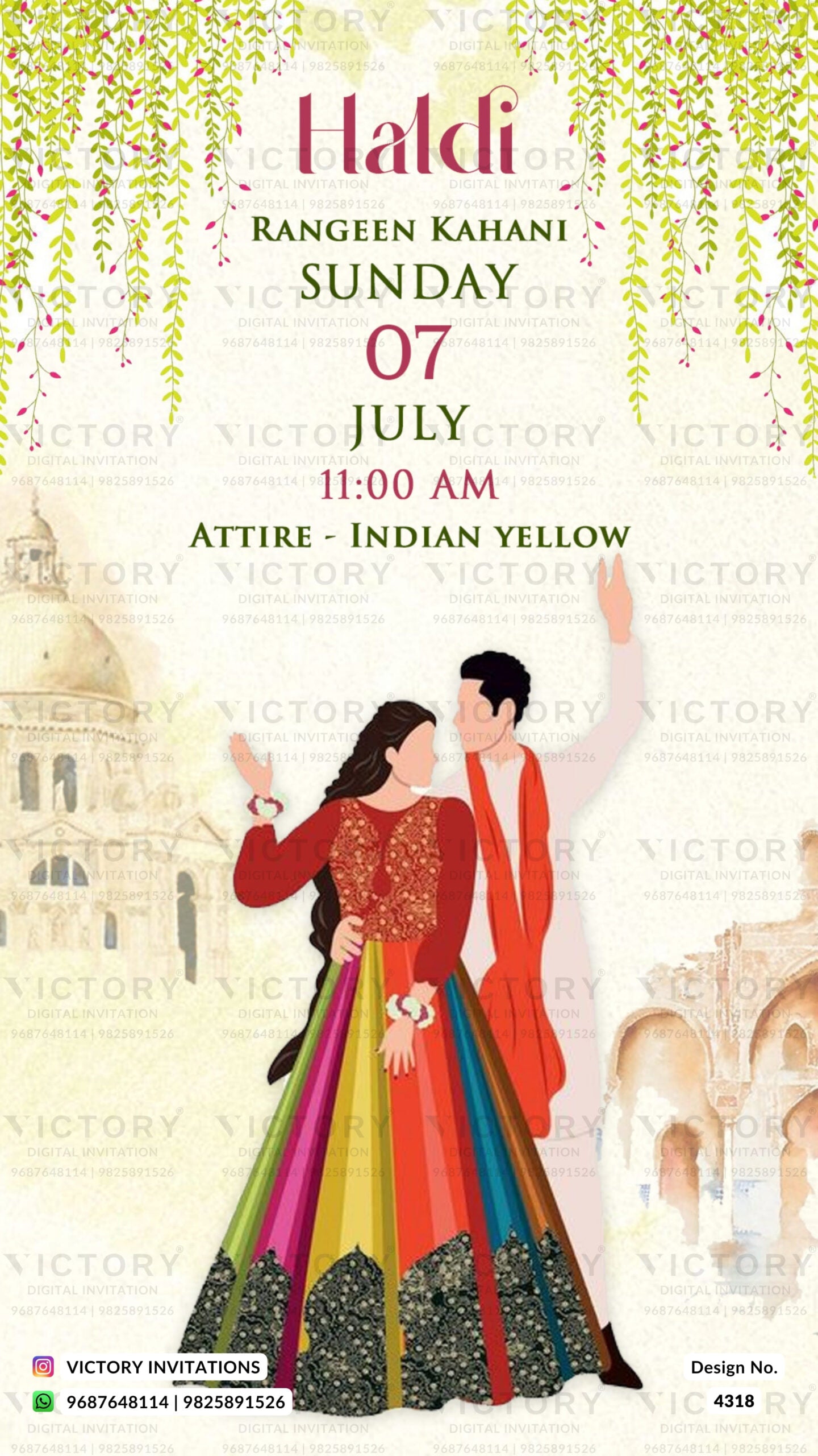 Wardrobe planner invitation card in english language with fowers, peacock as floral theme design 4318