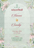 Engagement ceremony invitation card in gujarati language with flowers, leaves as floral theme design 4344