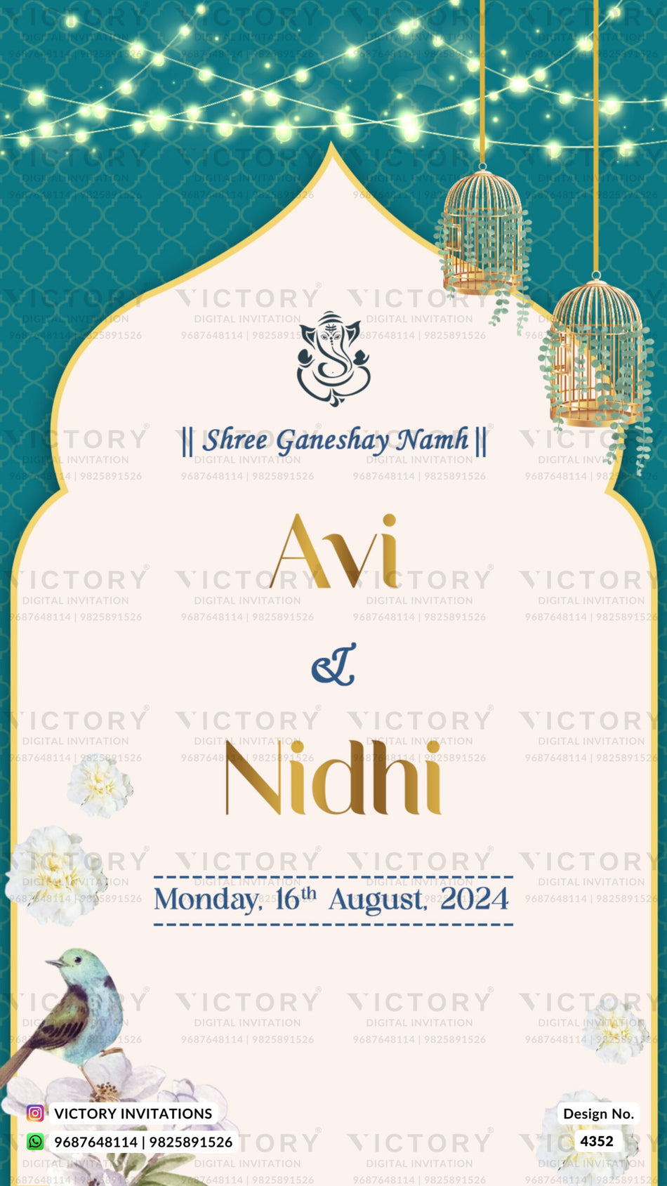 Wedding ceremony invitation card of hindu gujarati patel family in english language with arch theme design 4352
