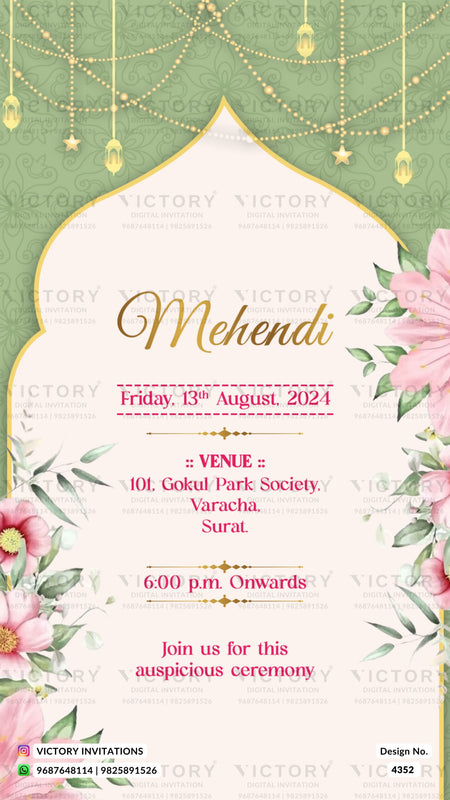 Wedding ceremony invitation card of hindu gujarati patel family in english language with arch theme design 4352