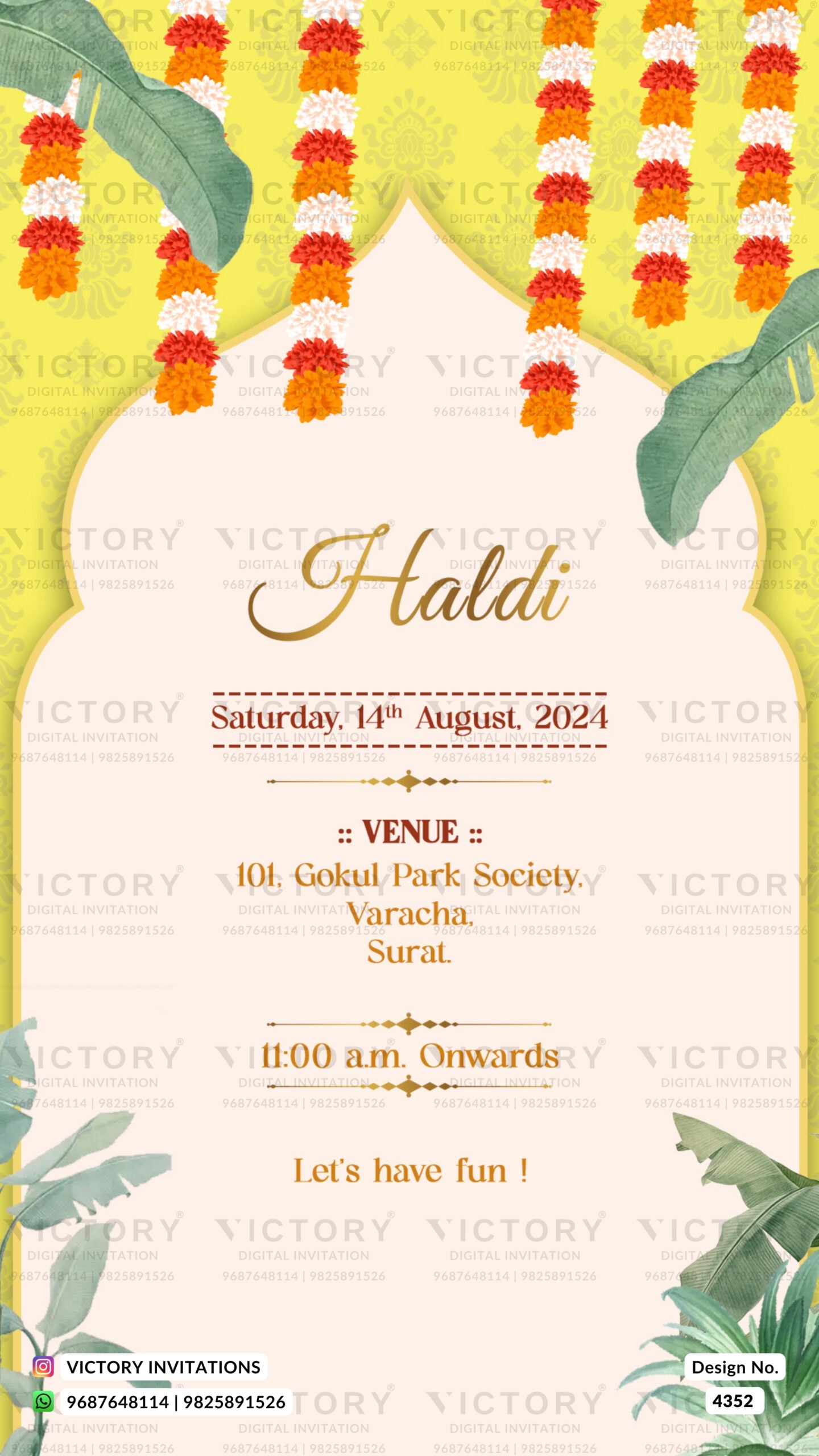 Wedding ceremony invitation card of hindu gujarati patel family in english language with arch theme design 4352