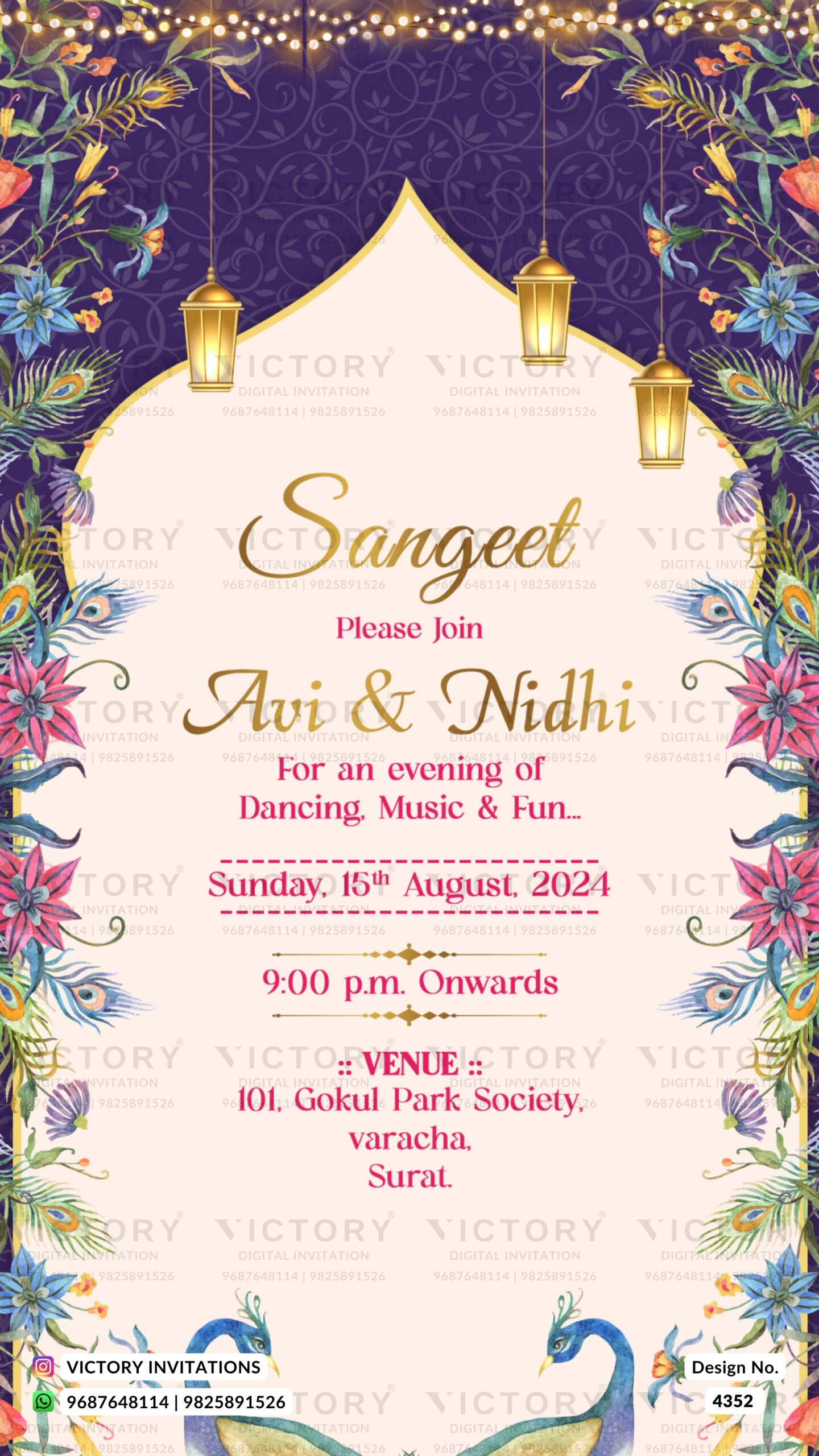Wedding ceremony invitation card of hindu gujarati patel family in english language with arch theme design 4352