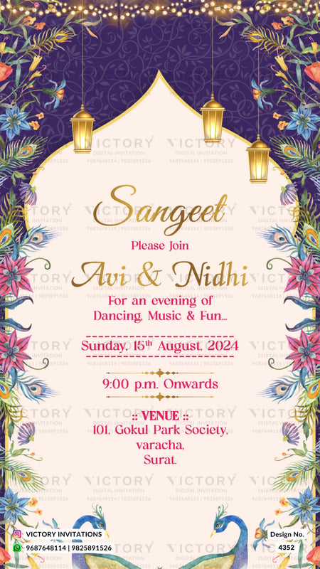 Wedding ceremony invitation card of hindu gujarati patel family in english language with arch theme design 4352