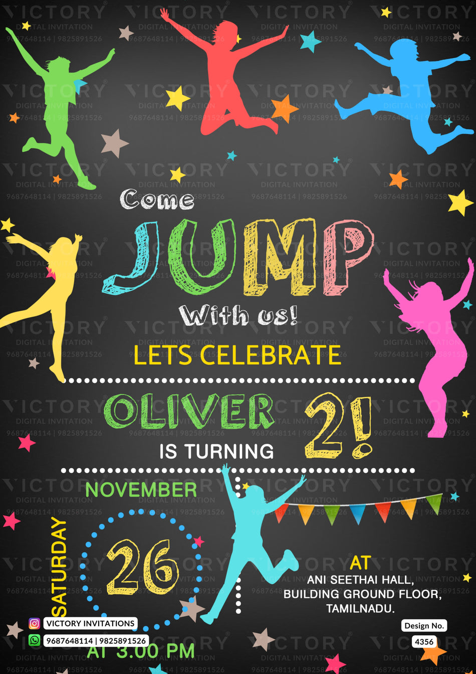 Birthday party invitation card for girl and boy in english language with star as playfull theme design 4356