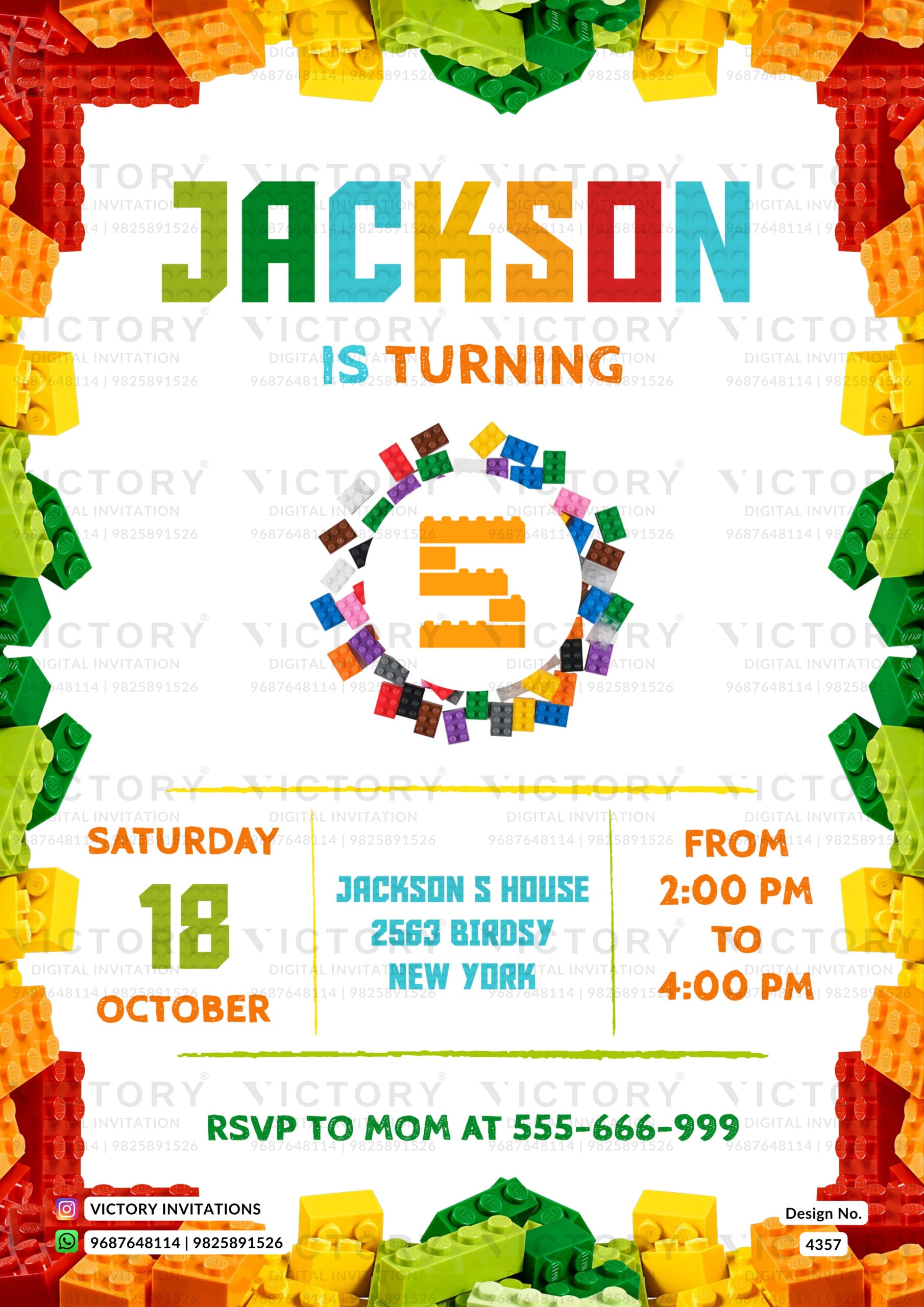 Birthday party invitation card for girl in english language with toy as playful theme design 4357