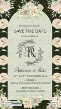 Save the Date card in english language with leaves as floral theme design 4363