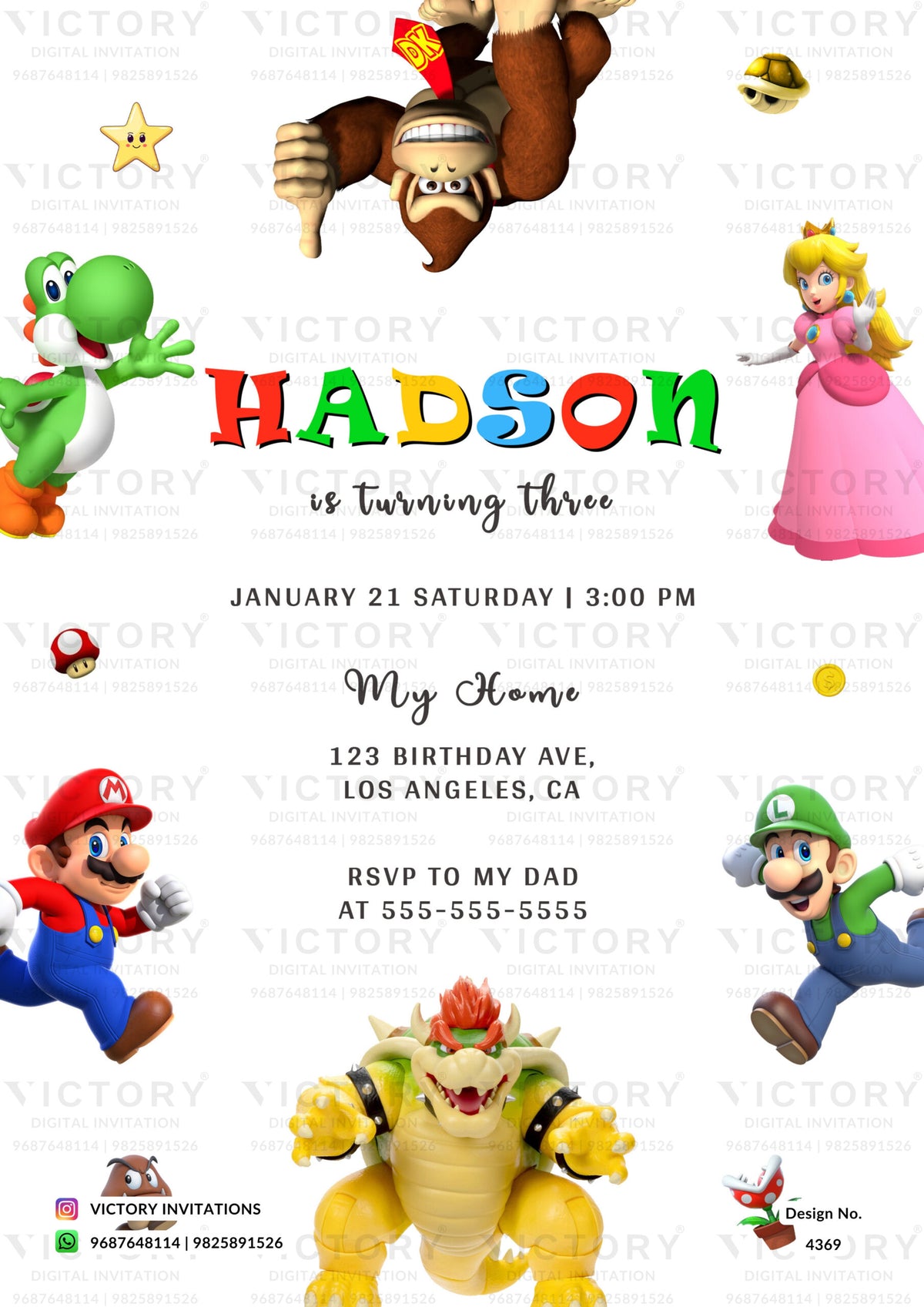 Birthday party invitation card for girl in english language with star as cartoonish theme design 4369