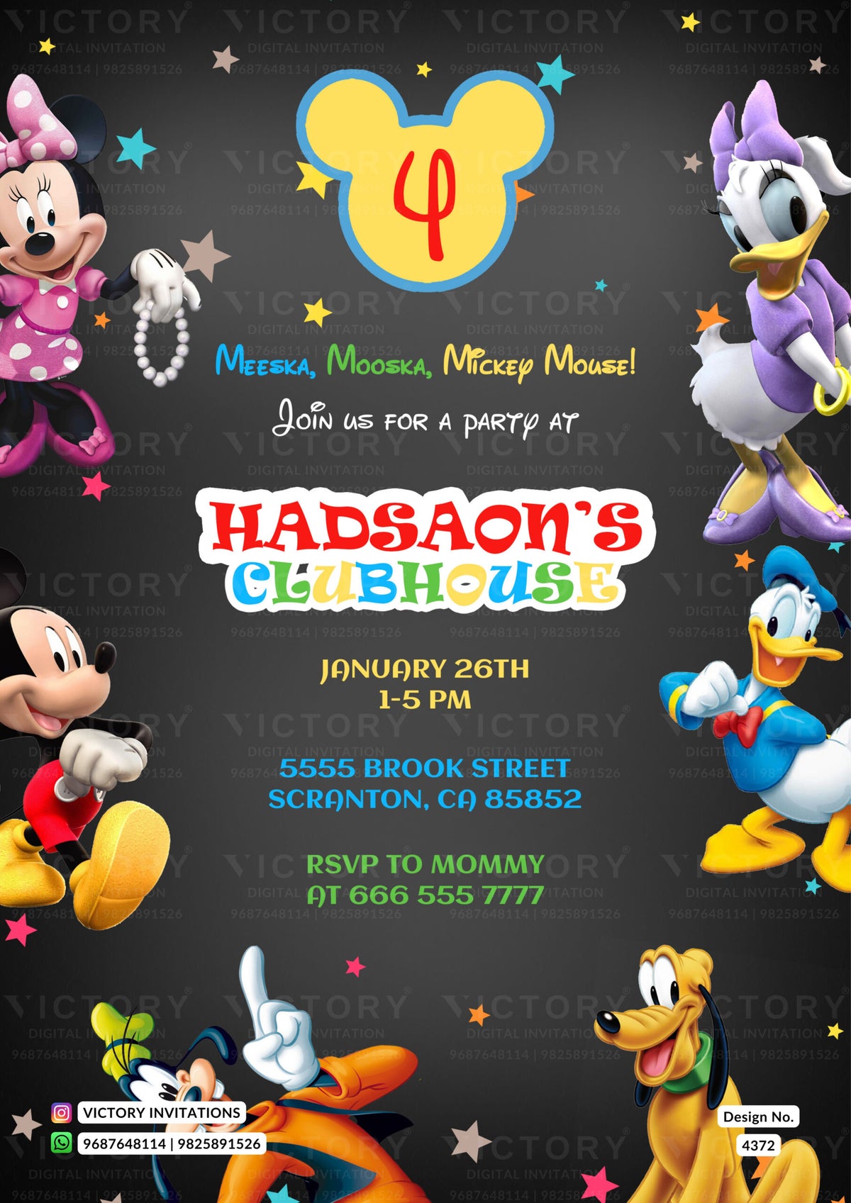 Birthday party invitation card for boy and girl in english language with star as cartoonish theme design 4372