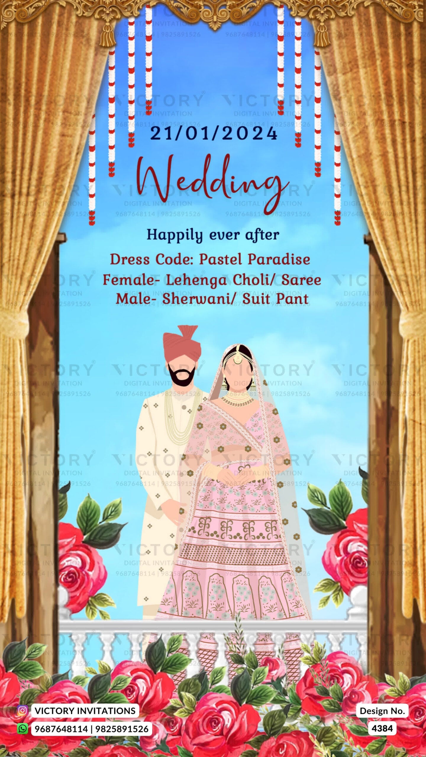Wardrobe planner invitation card in english language with mahal, duck, birds as royal theme design 4384