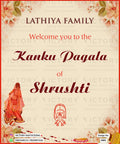 Kanku Pagla Welcome Standee design for Wedding in english language with girl doodle, leaves as floral theme design 4401