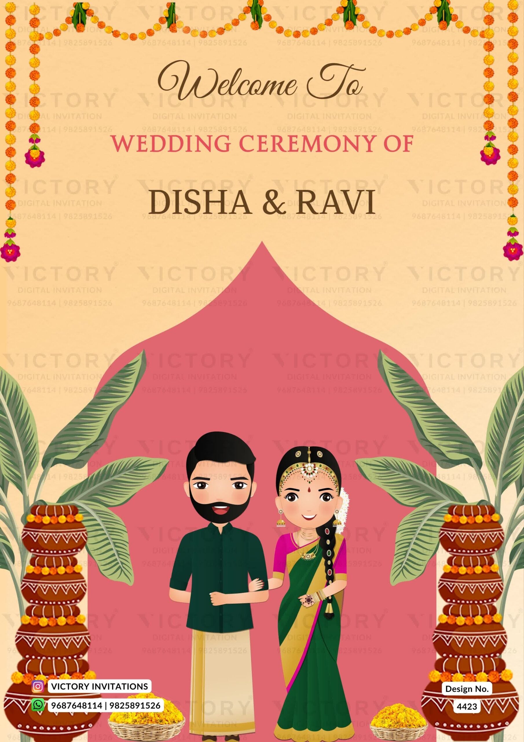 Wedding Welcome Standee design in english language with traditional theme design 4423