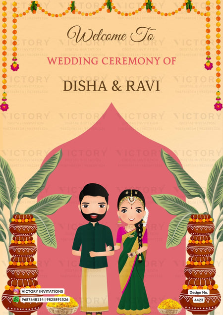 Wedding Welcome Standee design in english language with traditional theme design 4423