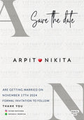 Save the Date card in english language with heart as minimalistic theme design 4426