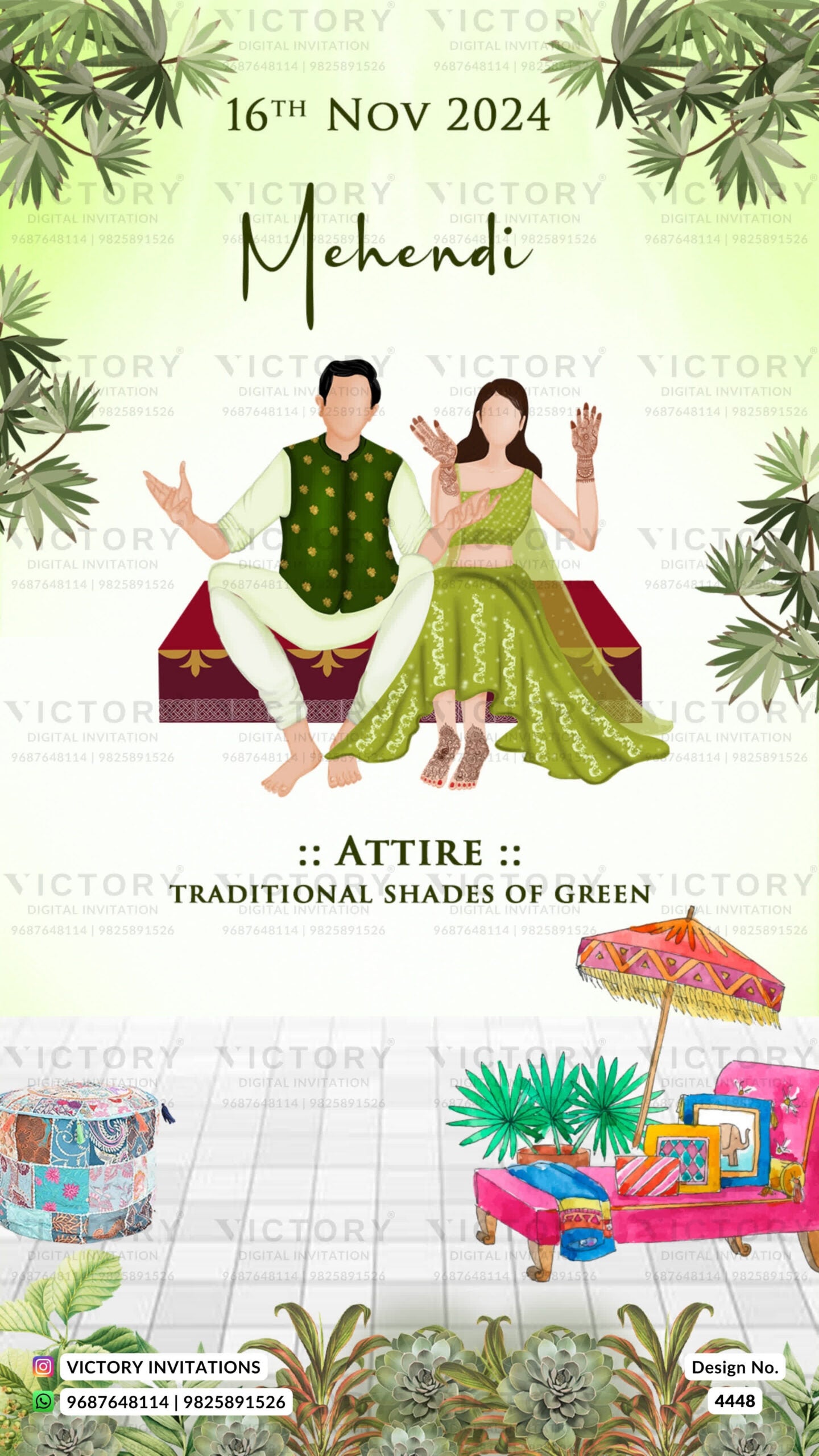 Wardrobe planner invitation card in english language with couple doodle, frame as royal theme design 4448