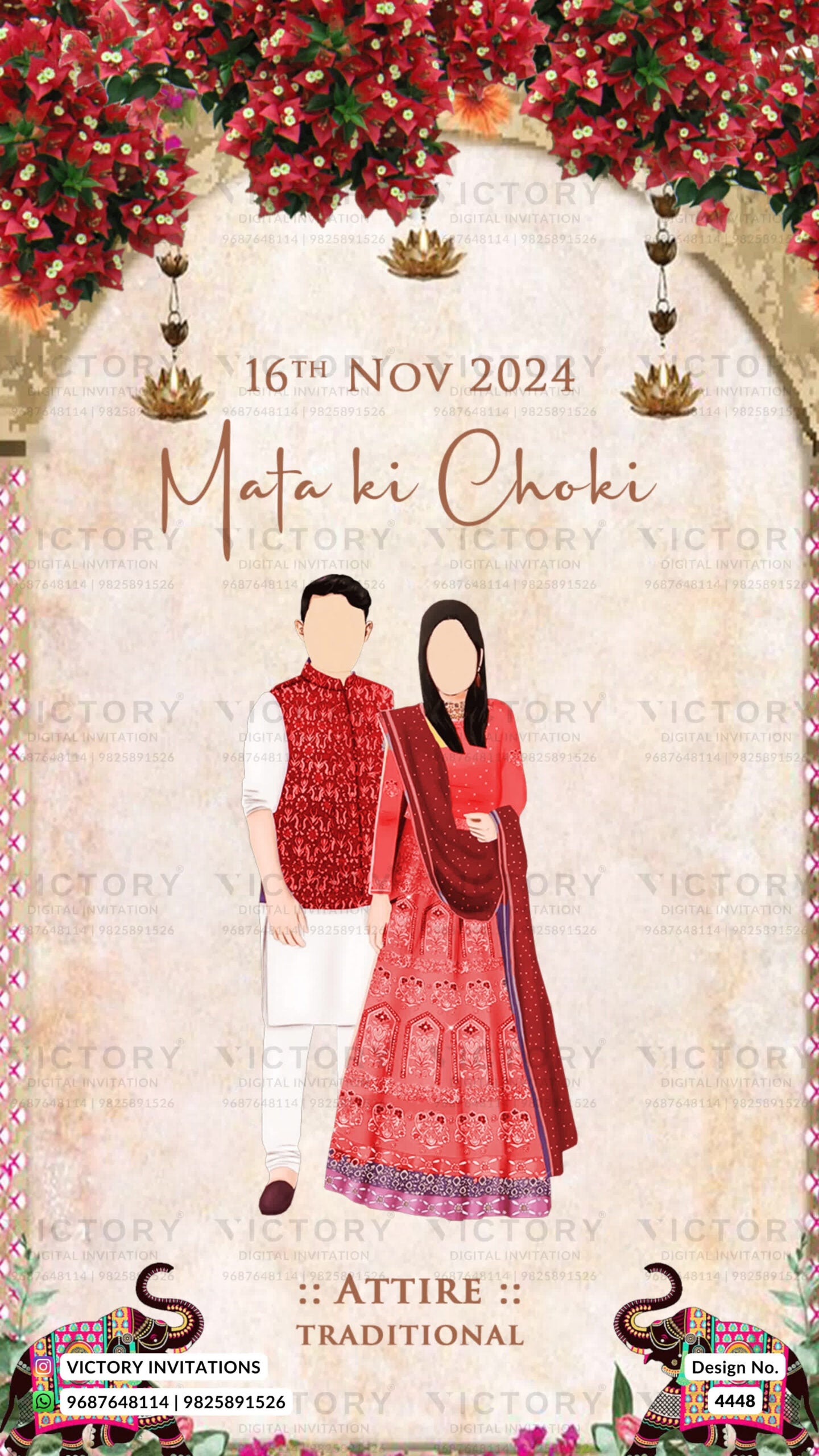Wardrobe planner invitation card in english language with couple doodle, frame as royal theme design 4448