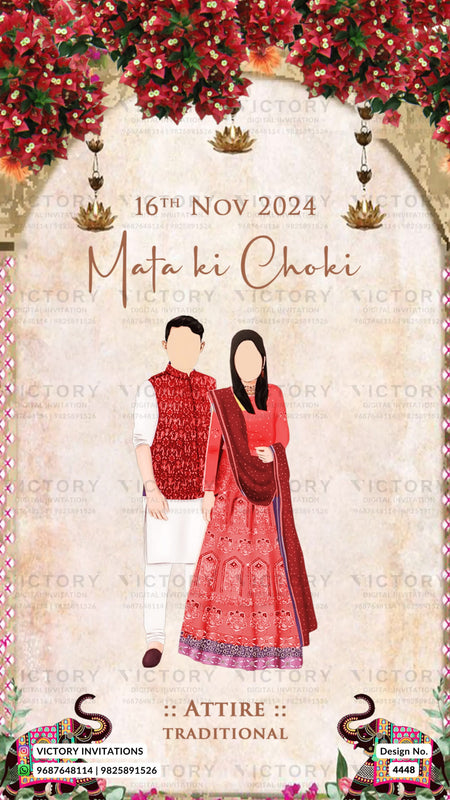 Wardrobe planner invitation card in english language with couple doodle, frame as royal theme design 4448